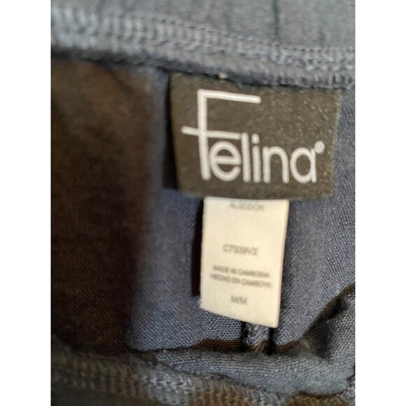 FELINA Pre-Washed Crop Pants MED Navy Elastic Waist Cotton Linen Blend - Picture 3 of 7